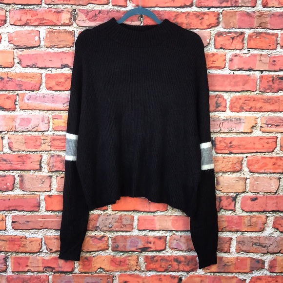 Revolve John + Jenn Black Varsity Stripe Mock Neck Sweater - Picture 2 of 13